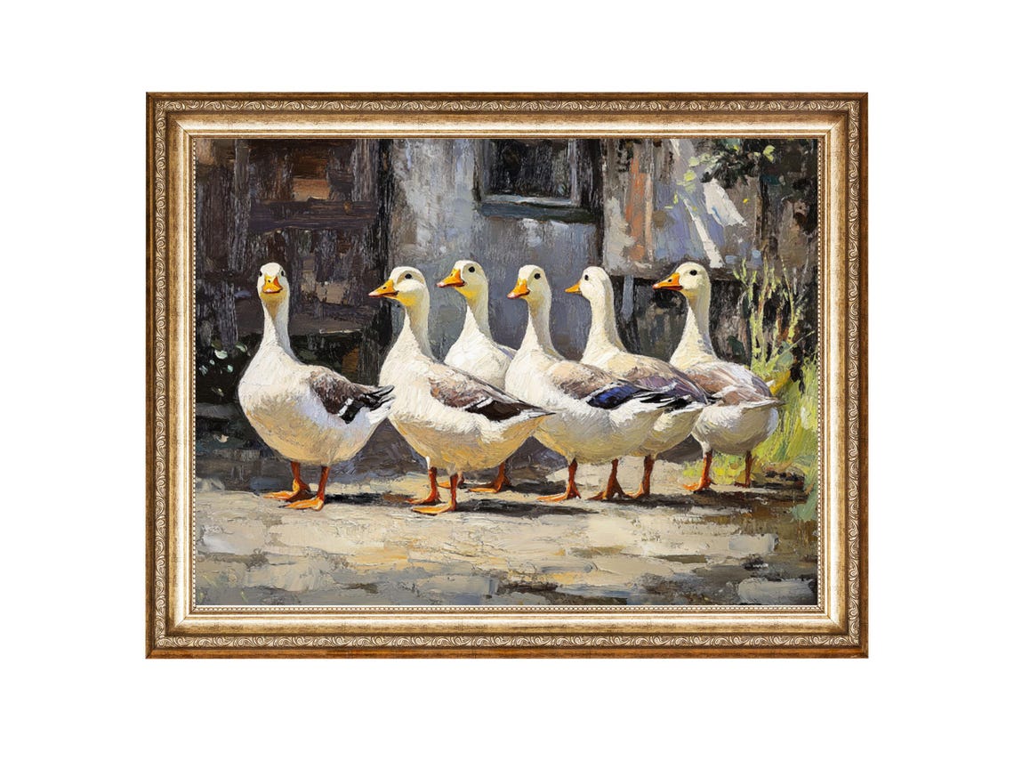 Geese Painting Rustic Farmhouse Country Animal Wall Art Oil Painting Cottage Core Art Best Gifts Vintage Painting Prints