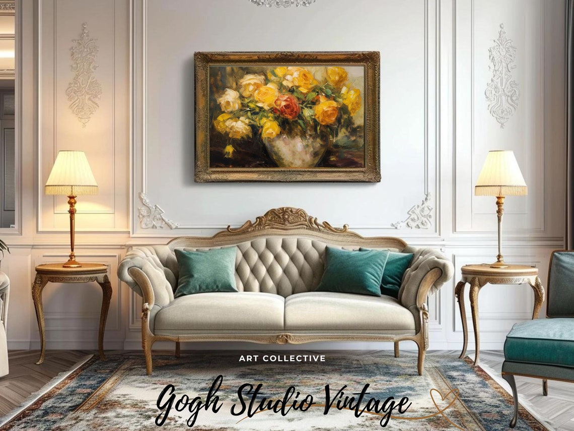 Yellow Roses Vintage Floral Still Life Art Print - Image 2
