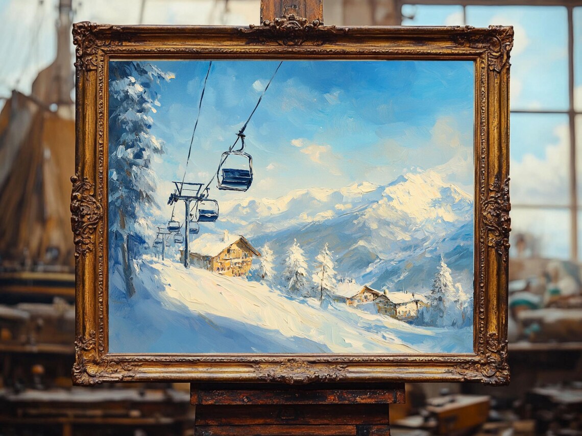 Ski Lift Vintage Winter Art Print, Cottage Core - Image 3