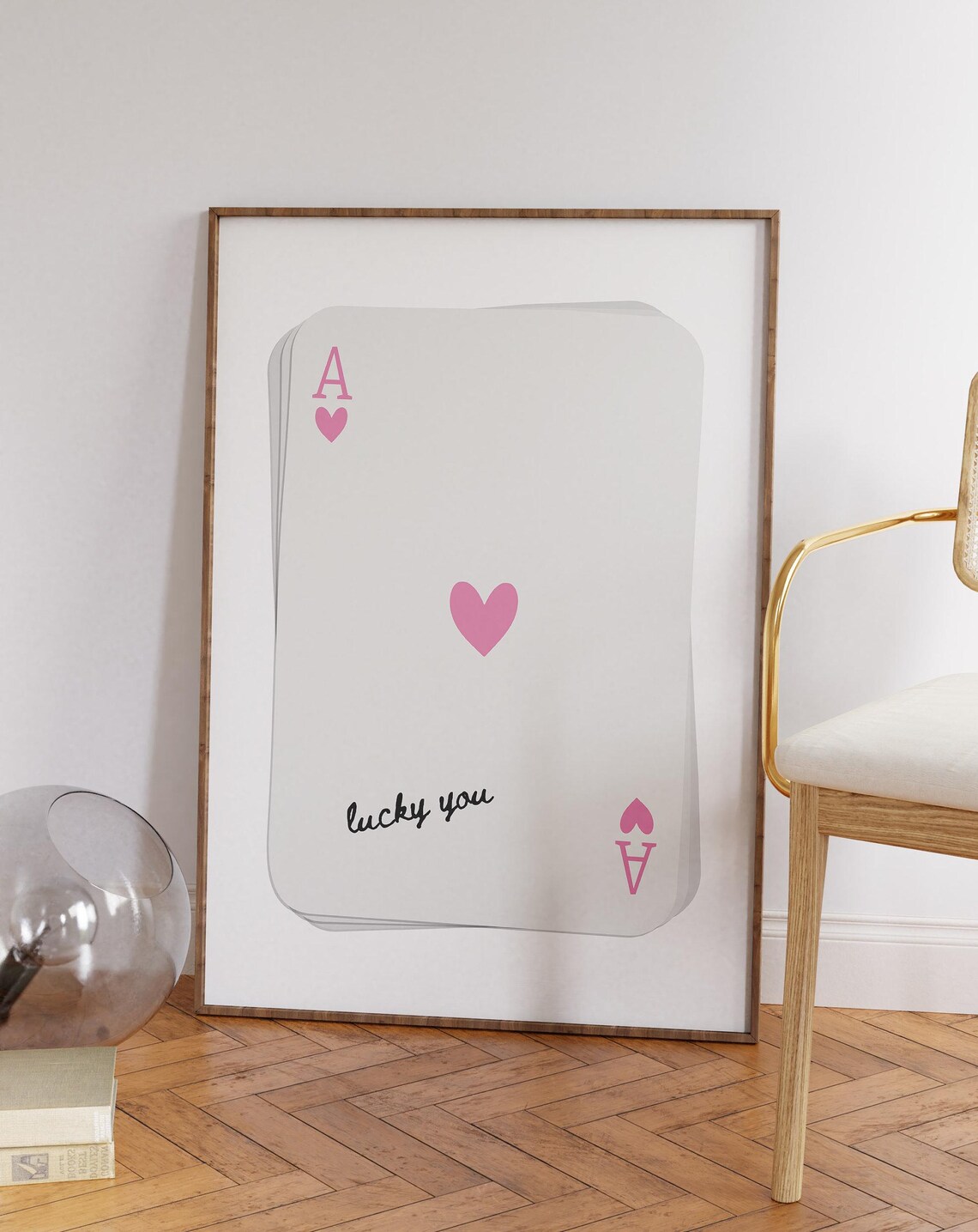 Lucky You Ace Of Pink Hearts Playing Card Trendy Girly Decor Poster