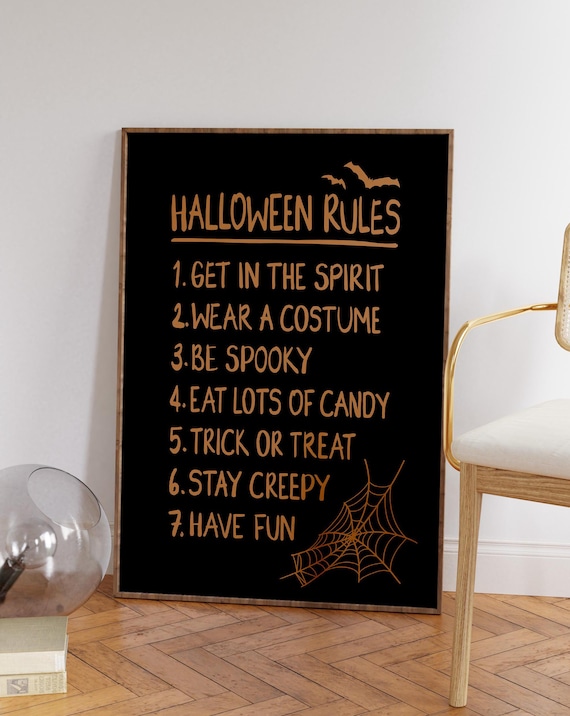 Halloween Rules Seven Fun Rules Black Orange Party Quote Poster