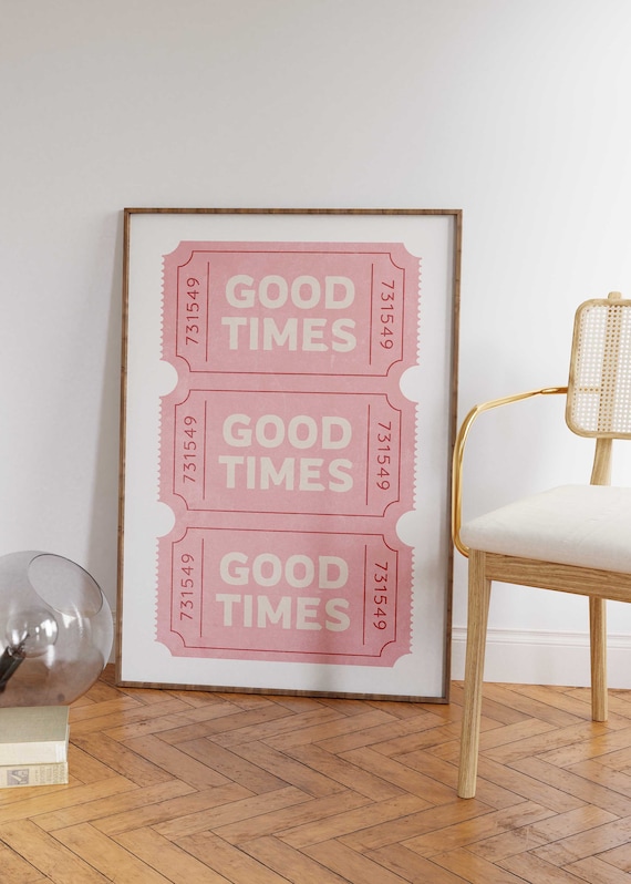 Pink Preppy Good Times Ticket Retro Art Print