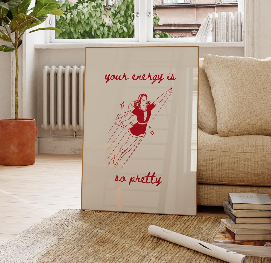 Your Energy Is So Pretty Red Retro Superhero Girl Quote Poster