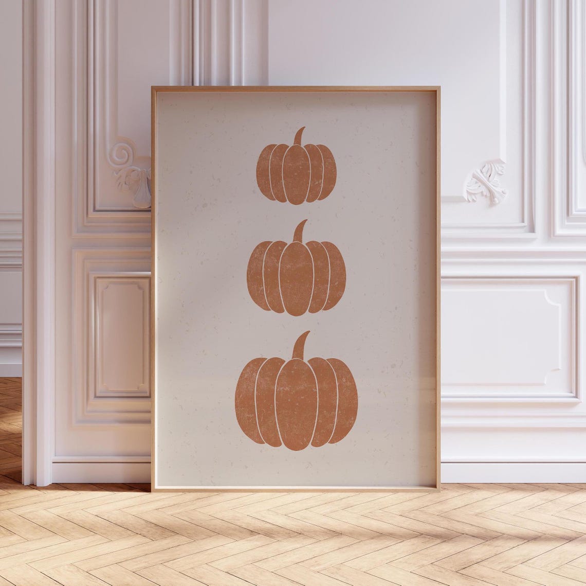 Three Stacked Terracotta Pumpkins Minimalist Autumn Fall Wall Art - Image 3