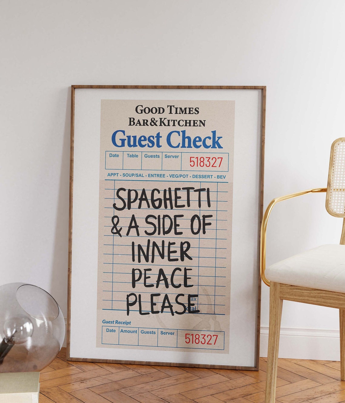 Spaghetti And Inner Peace Guest Check Funny Kitchen Quote Art Poster