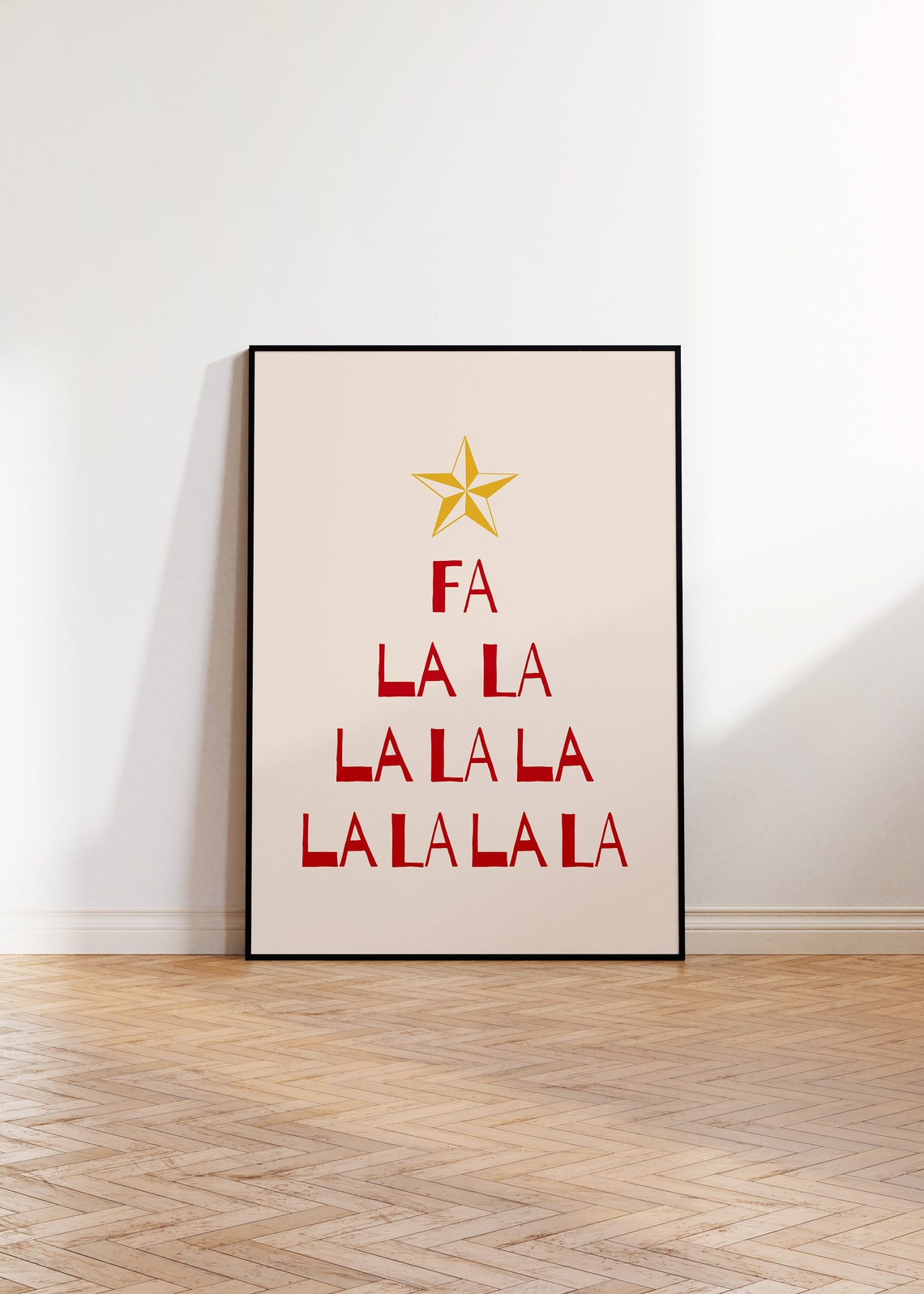 Fa La La Christmas Tree Red Typography Gold Star Holiday Decor Poster - Image 3