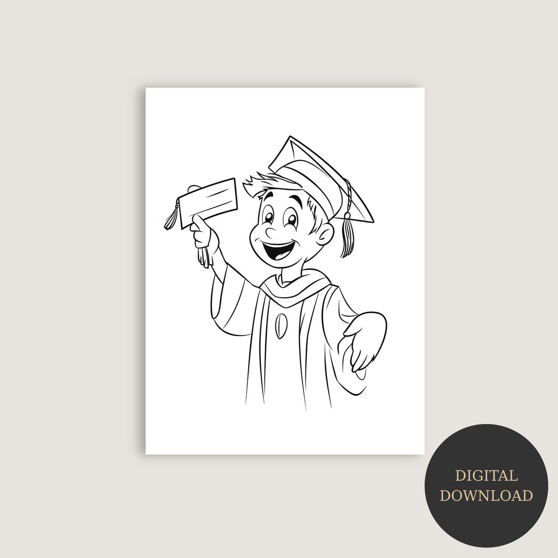Happy Graduate Boy Cartoon Cap Diploma Graduation Gift Outline Poster