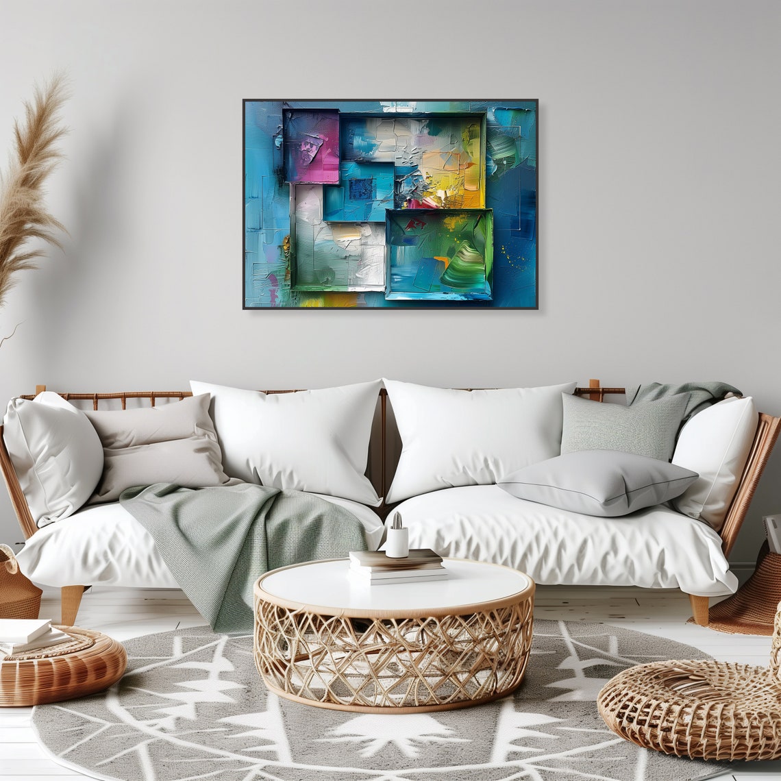 Vibrant 3D Geometric Squares Colorful Abstract Textured Art Poster - Image 2