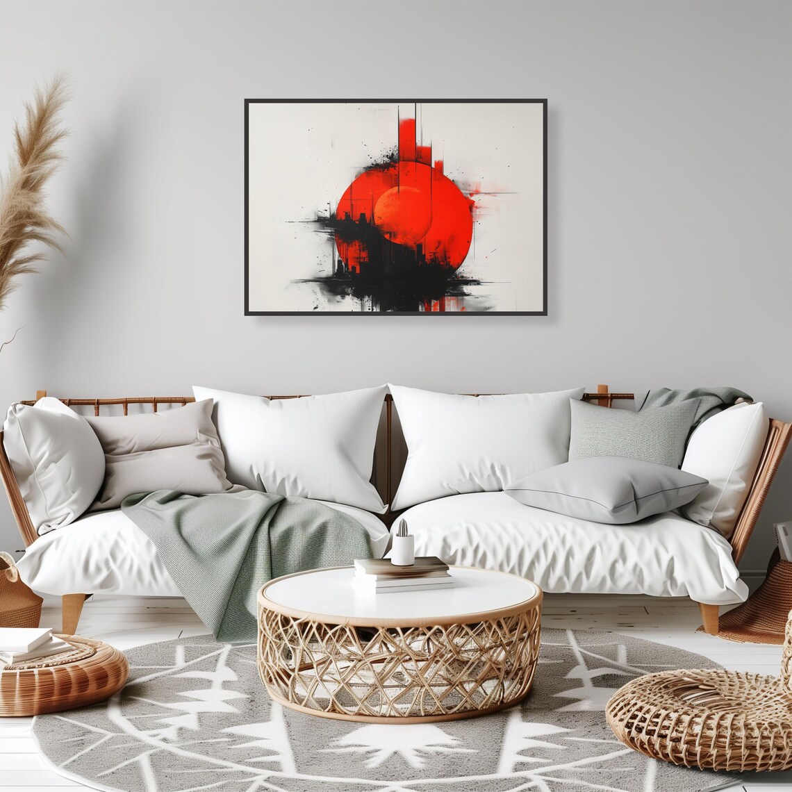Red Circle Abstract Art Print, Minimalist Splash Decor - Image 2