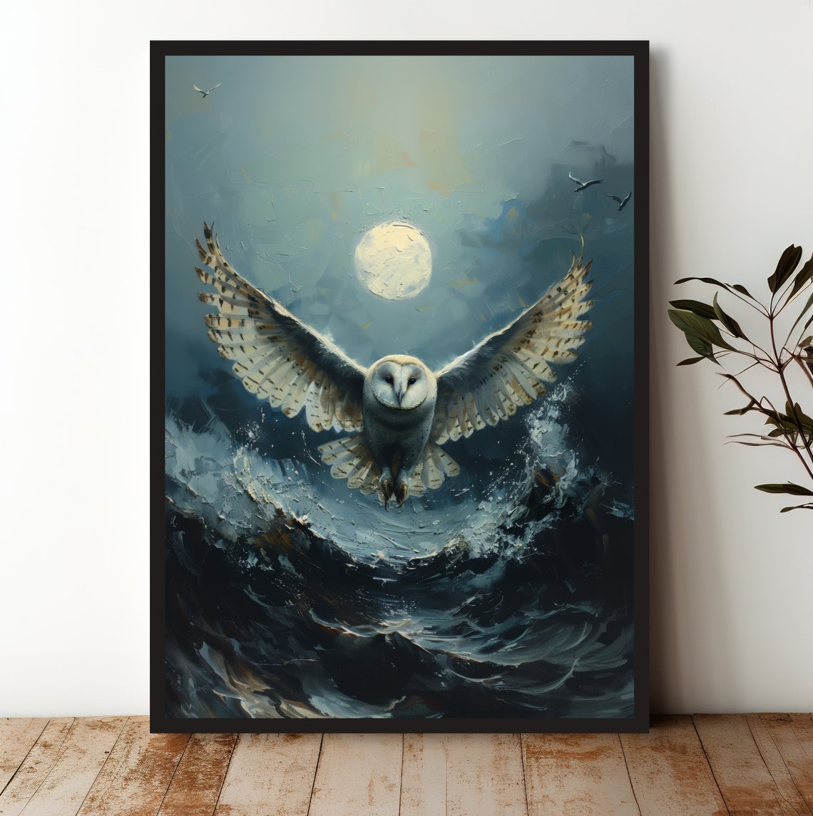 Owl Ocean Abstract Modern Nature Decor