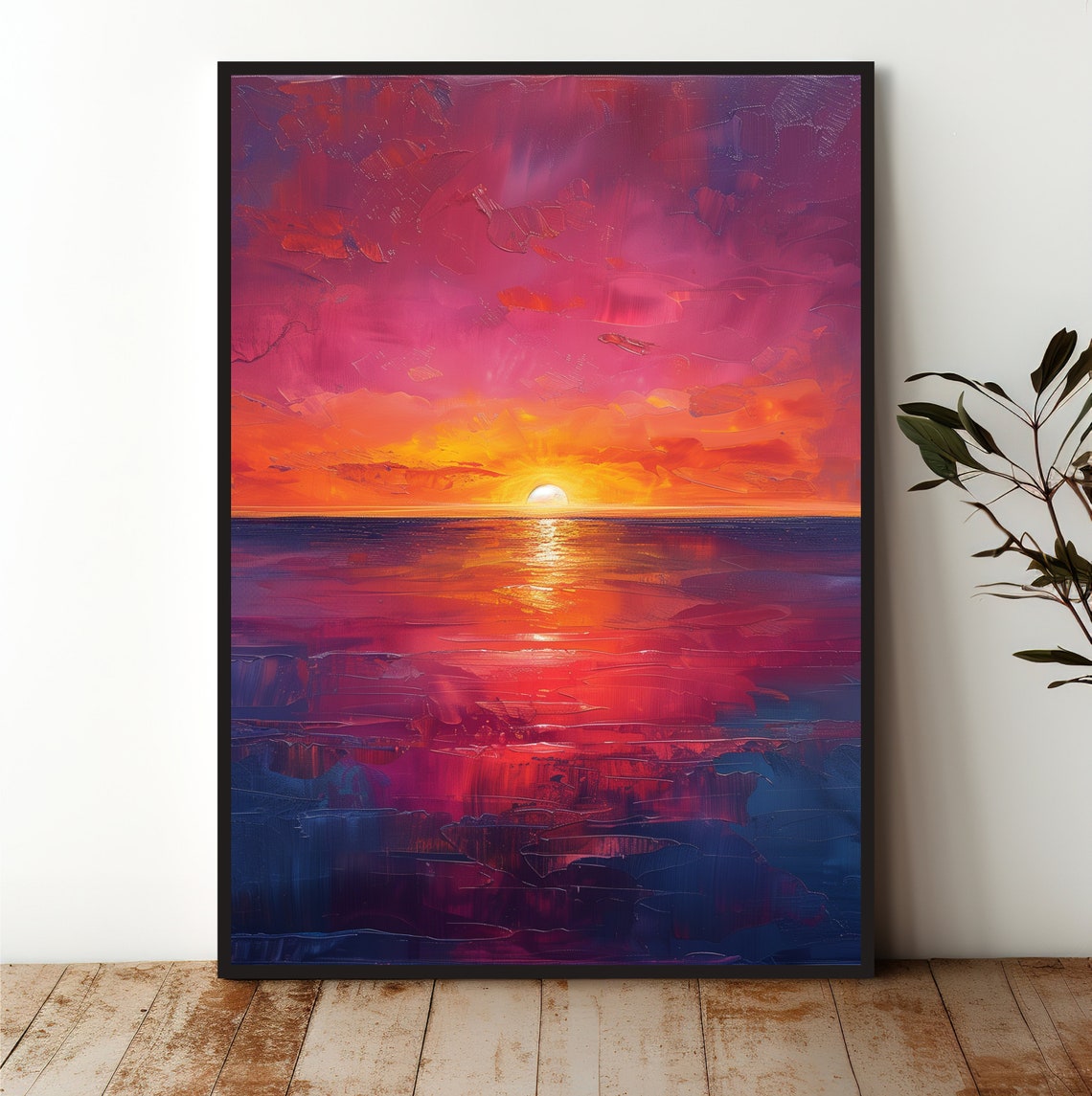 Dramatic Violet Ocean Sunset Pink Sky Reflective Seascape Art Poster