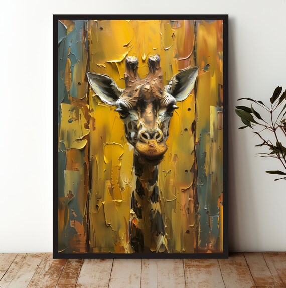 Giraffe Face Golden Yellow Textured Playful Safari Portrait Art Poster