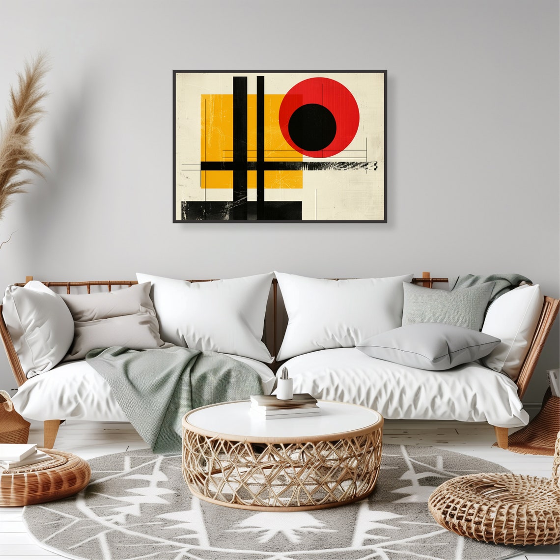 Red Yellow Black Circles Bauhaus Geometric Abstract Wall Art - Image 2