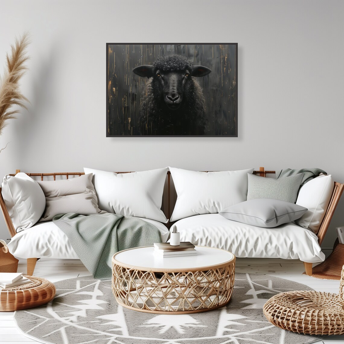 Black Sheep Portrait Dark Moody Gold Accent Elegant Animal Art Poster - Image 2