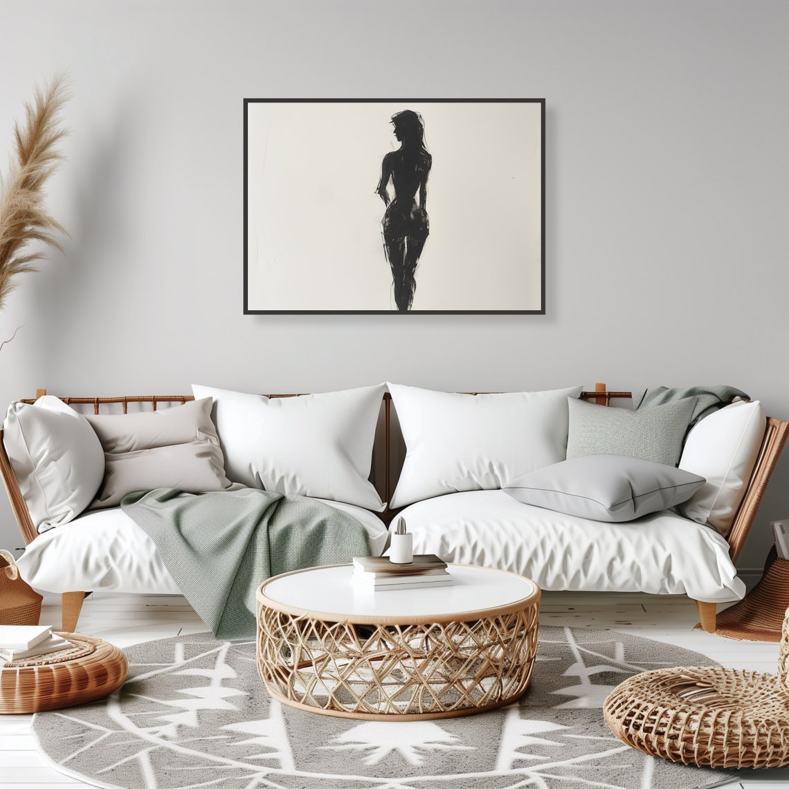 Minimalist Black Woman Silhouette Charcoal Line Modern Decor Poster - Image 2