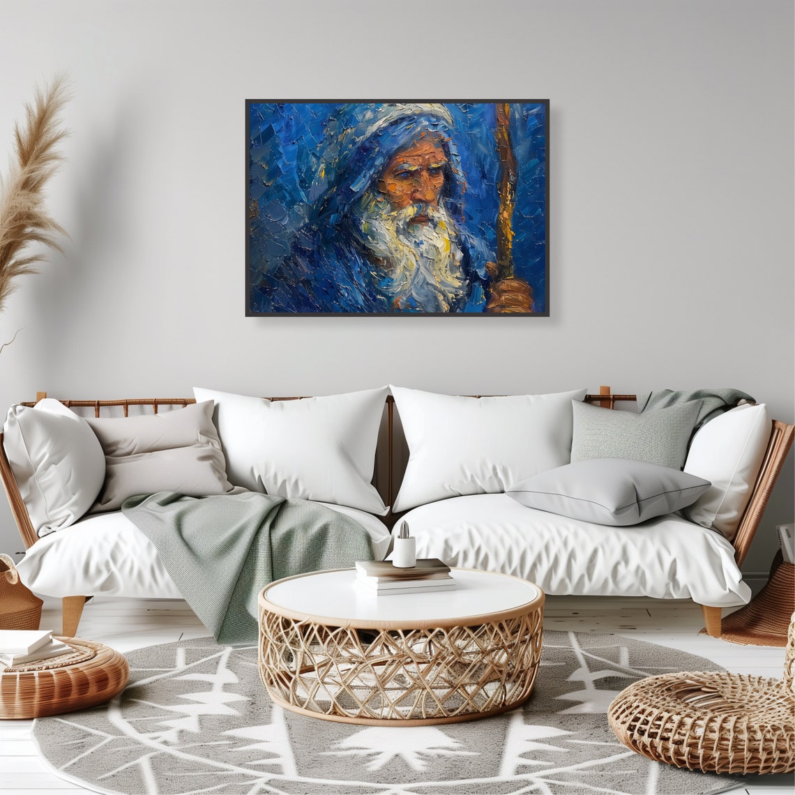 Moses Blue Impasto Portrait Prophet Staff Biblical Art Poster - Image 2