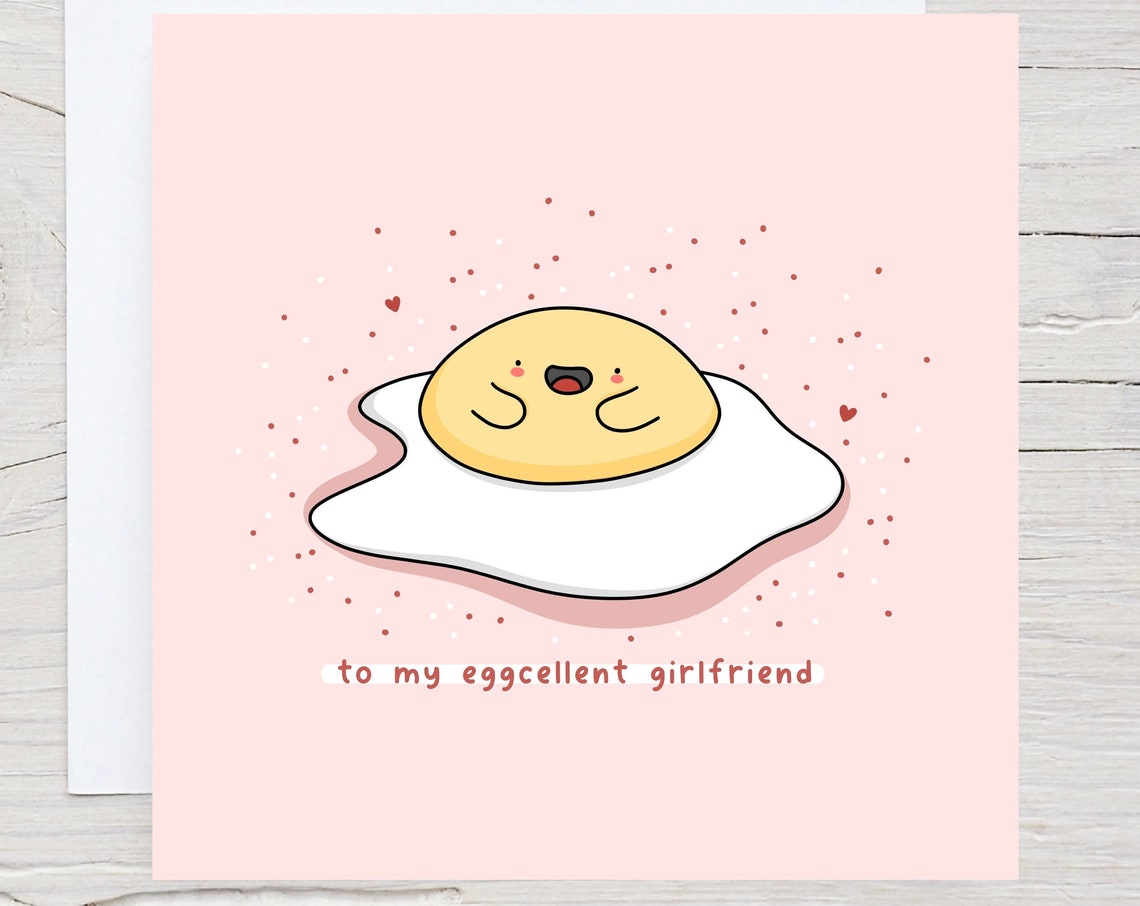Smiling Fried Egg Eggcellent Girlfriend Birthday Card Cute Print