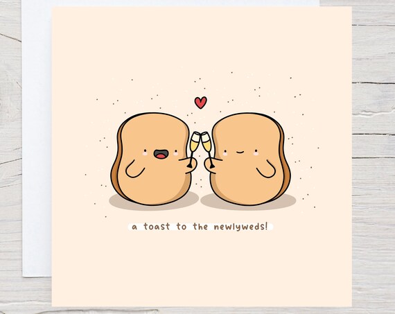 A Toast To The Newlyweds Card Funny Wedding Card Food Pun Card Card For Couple Kawaii Wedding Card