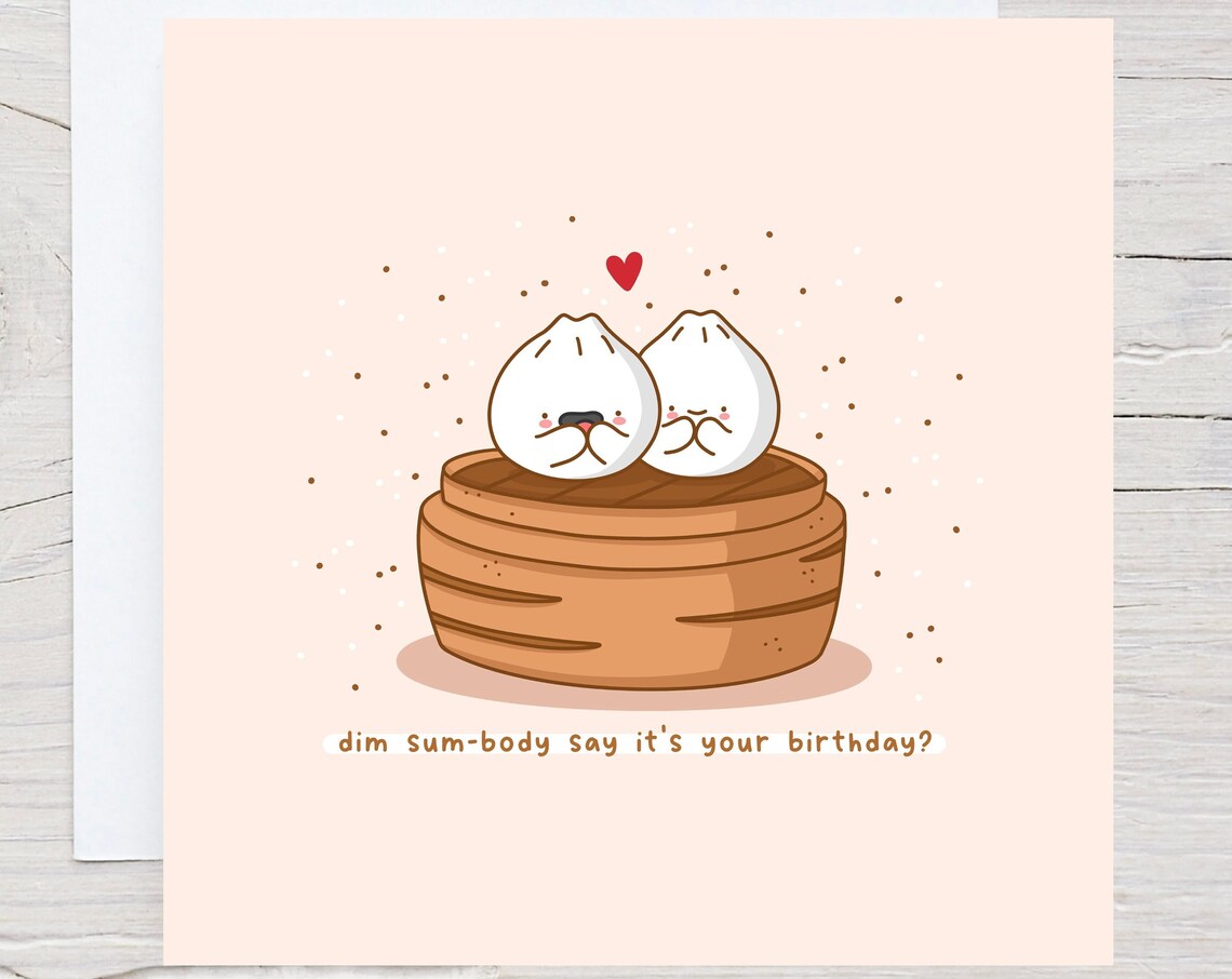 Bao Buns in Bamboo Steamer Dim Sum Birthday Card Cute Kawaii Print