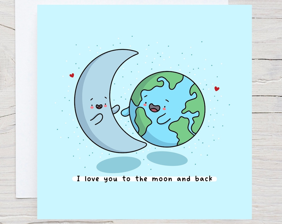 Cute Smiling Moon and Earth I Love You to the Moon Card Print