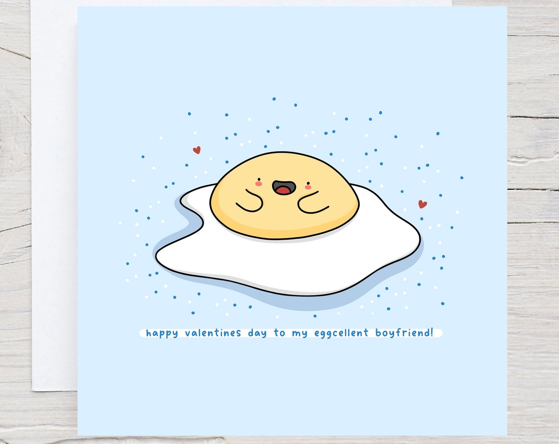 Cute Fried Egg Pun Valentine Card for Eggcellent Boyfriend Poster