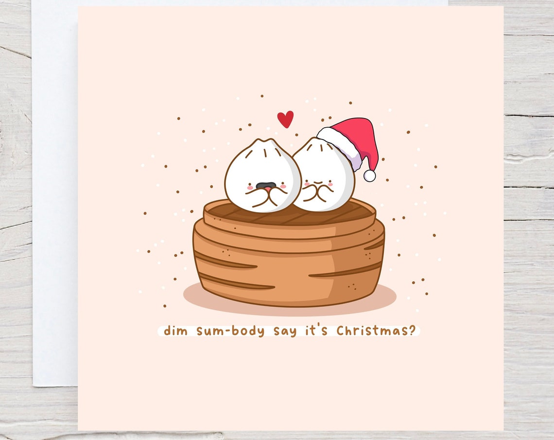 Kawaii Dim Sum Bao Steamer Christmas Pun Poster with Santa Hat