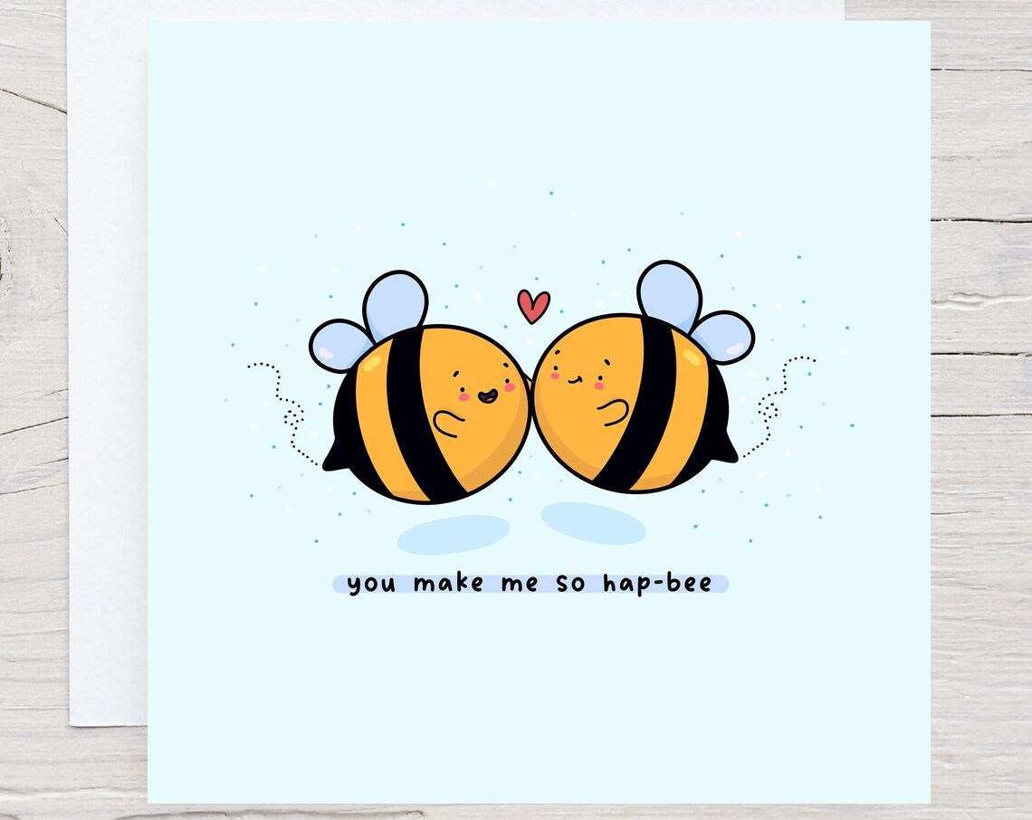 Kawaii Bumble Bees You Make Me So Hap-Bee Sweet Love Art Print