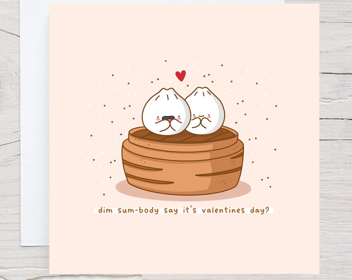 Kawaii Dim Sum Bao Steamer Valentines Day Pun Poster with Heart