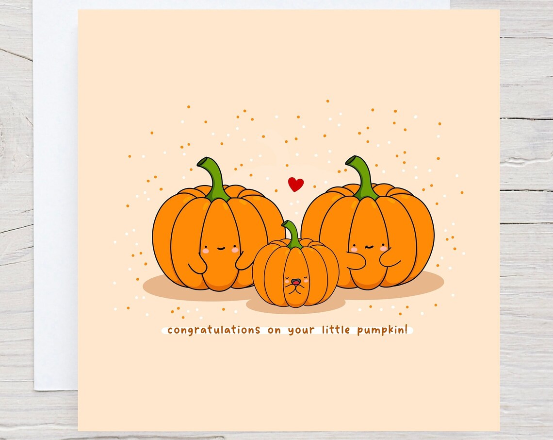 Pumpkin New Baby Card, Kawaii Halloween Art Print