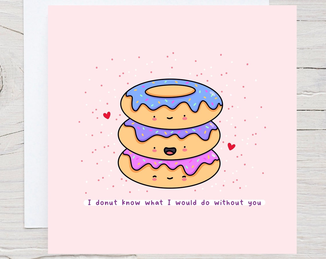 Stacked Smiling Donuts Sweet Love Anniversary Card Kawaii Print