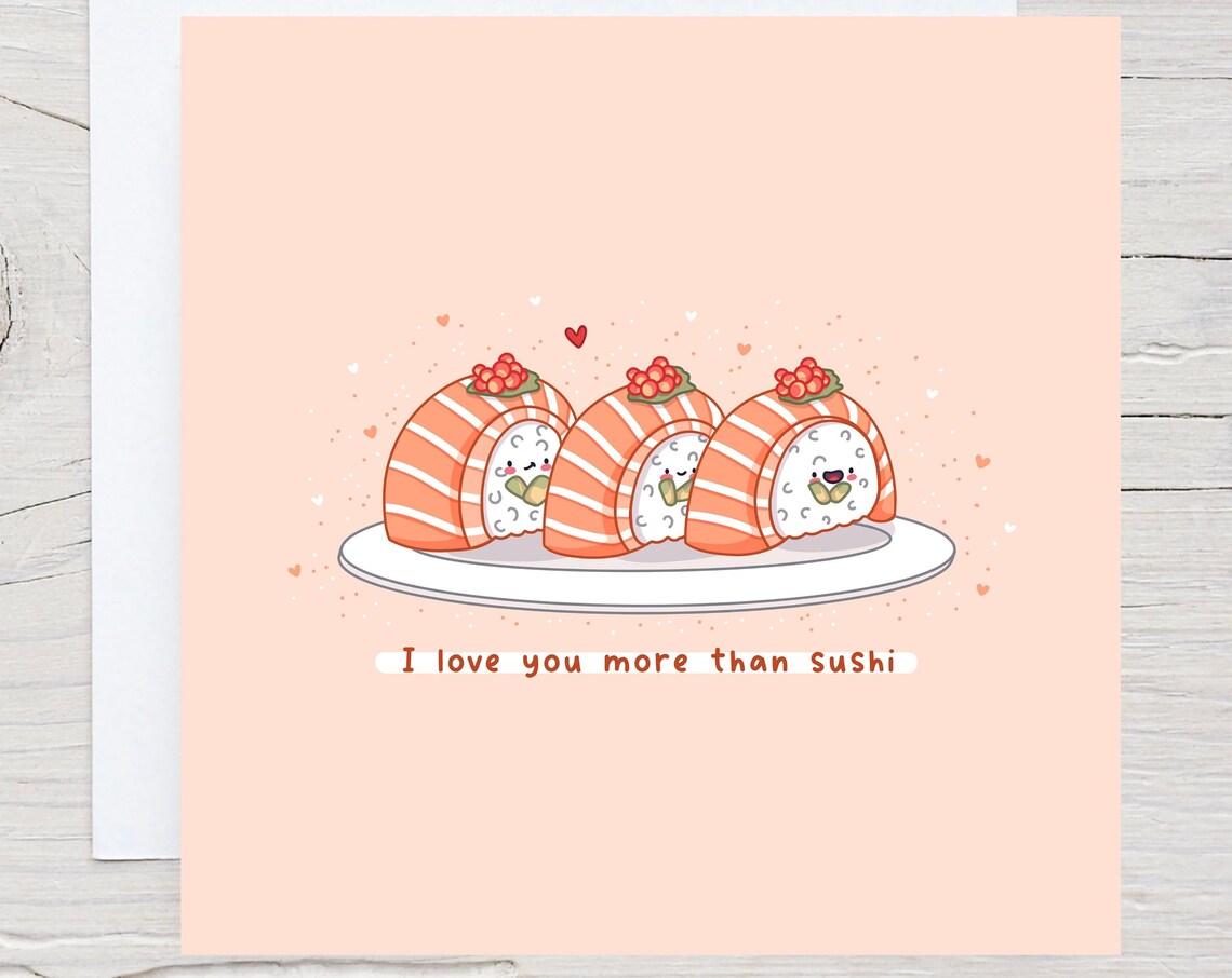 Kawaii Salmon Sushi Trio I Love You More Than Sushi Pun Art Print