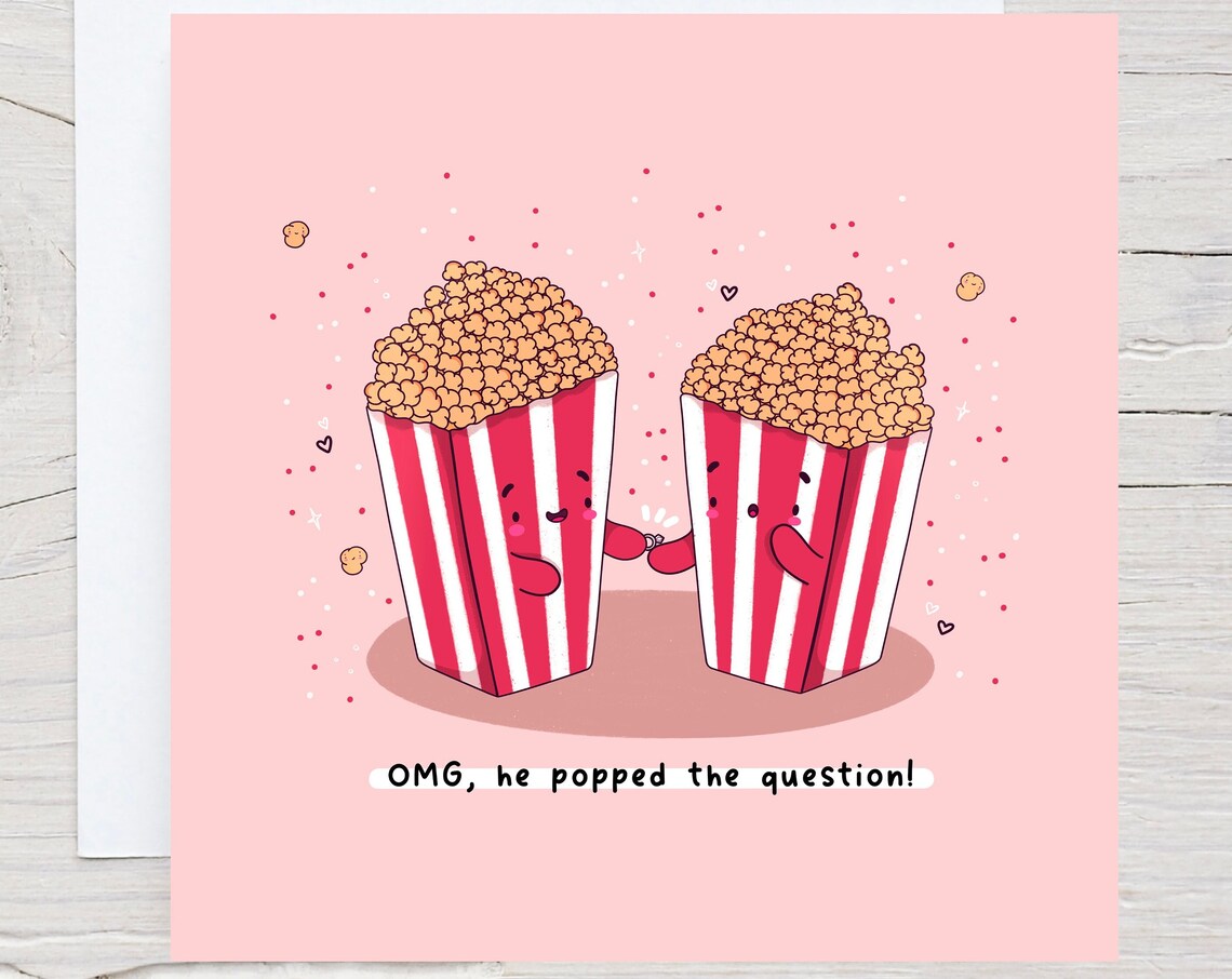 Popcorn Couple Popped the Question Engagement Card Cute Print