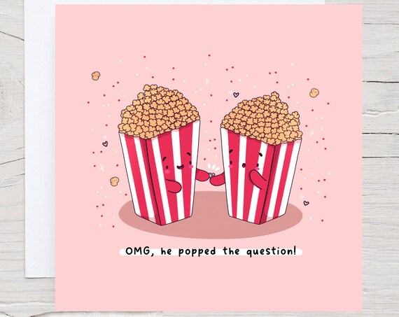 Cute Engagement Card Popcorn Kawaii Card Popcorn Cute Funny Pun Funny Love Card Happy Engagement Card Bananaroseart
