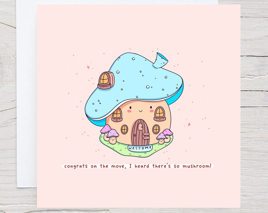 Kawaii Mushroom House Congrats On The Move New Home Art Print