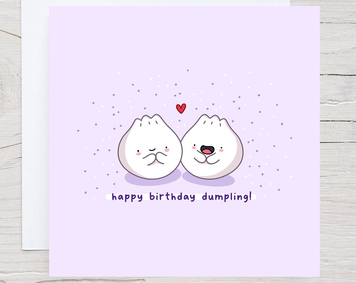 Cute Dumpling Pair Happy Birthday Dumpling Card Kawaii Print