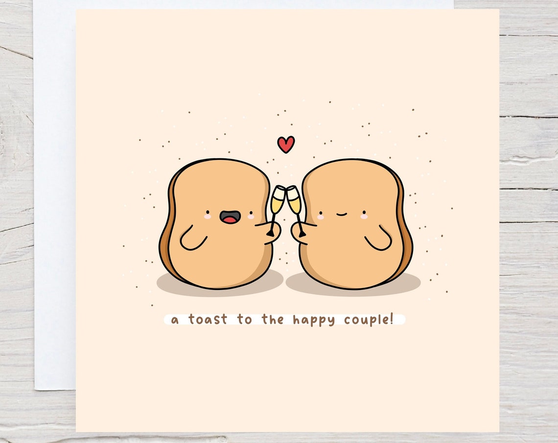 Toasting Bread Slices Happy Couple Wedding Card Food Pun Print