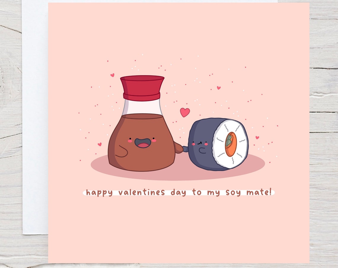 Happy Valentine's Day to My Soy Mate Kawaii Sushi Card Poster