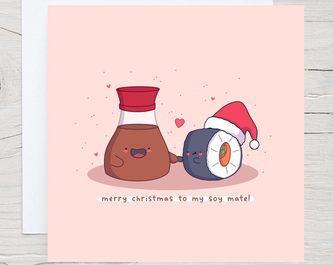 Merry Christmas to My Soy Mate Kawaii Sushi Holiday Card Poster
