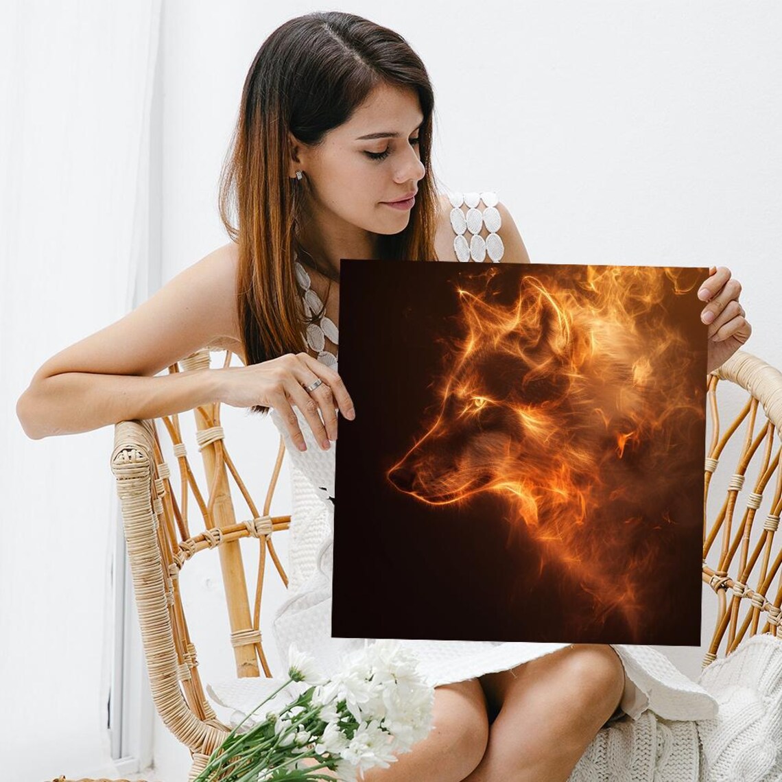 Fiery Wolf Spirit Surrealism Animal Art Print - Image 3