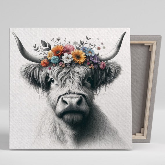 Floral Cow Bathroom Art Print, Funny Animal Decor