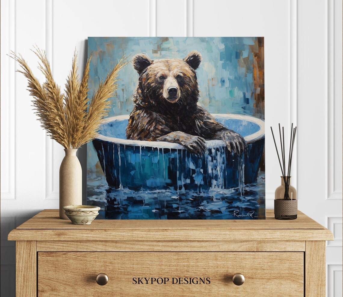 Grizzly Bear in Bathtub Nursery Wall Art Print - Image 2