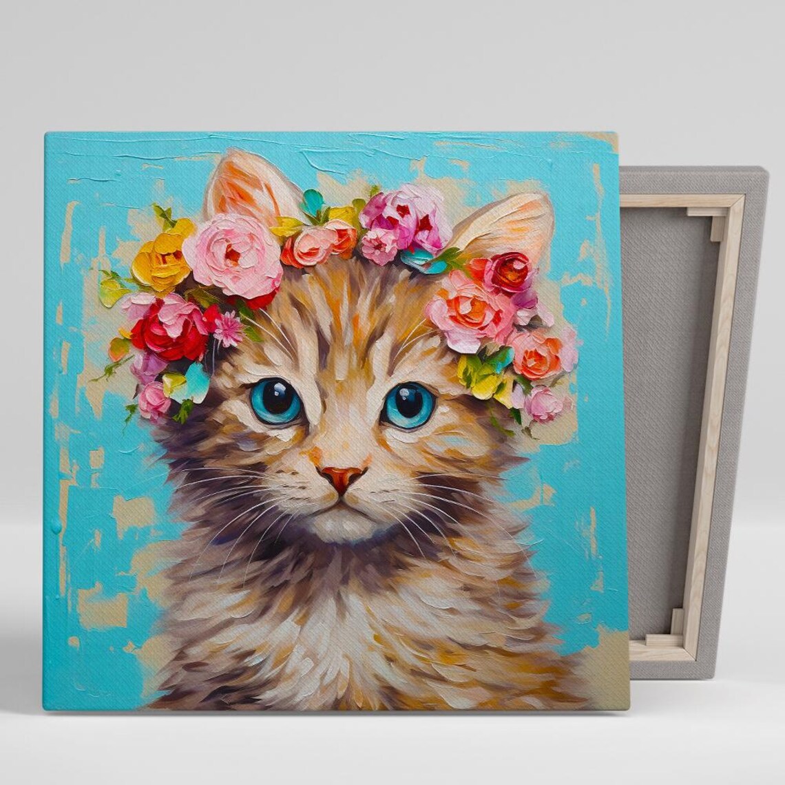 Floral Crown Kitty Art Print, Whimsical Bohemian