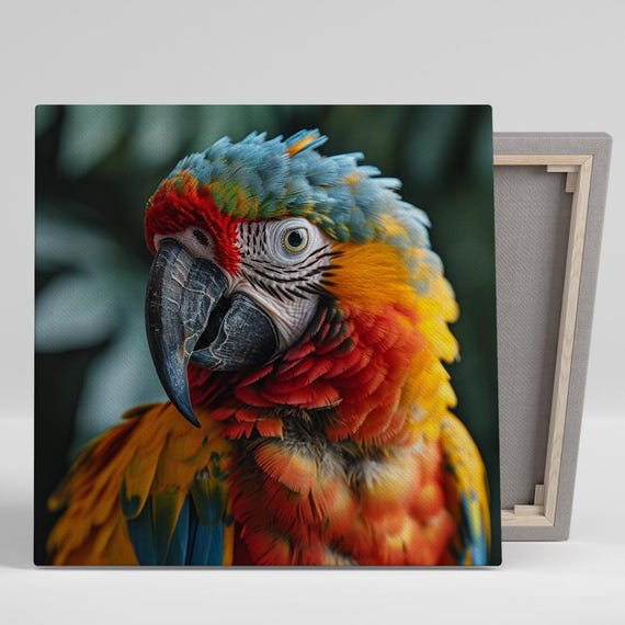 Macaw Art Or Poster Tropical Modern Decor Living Room Bedroom Wall Art Vibrant Red Blue Yellow Orange Close Up Animal Decor
