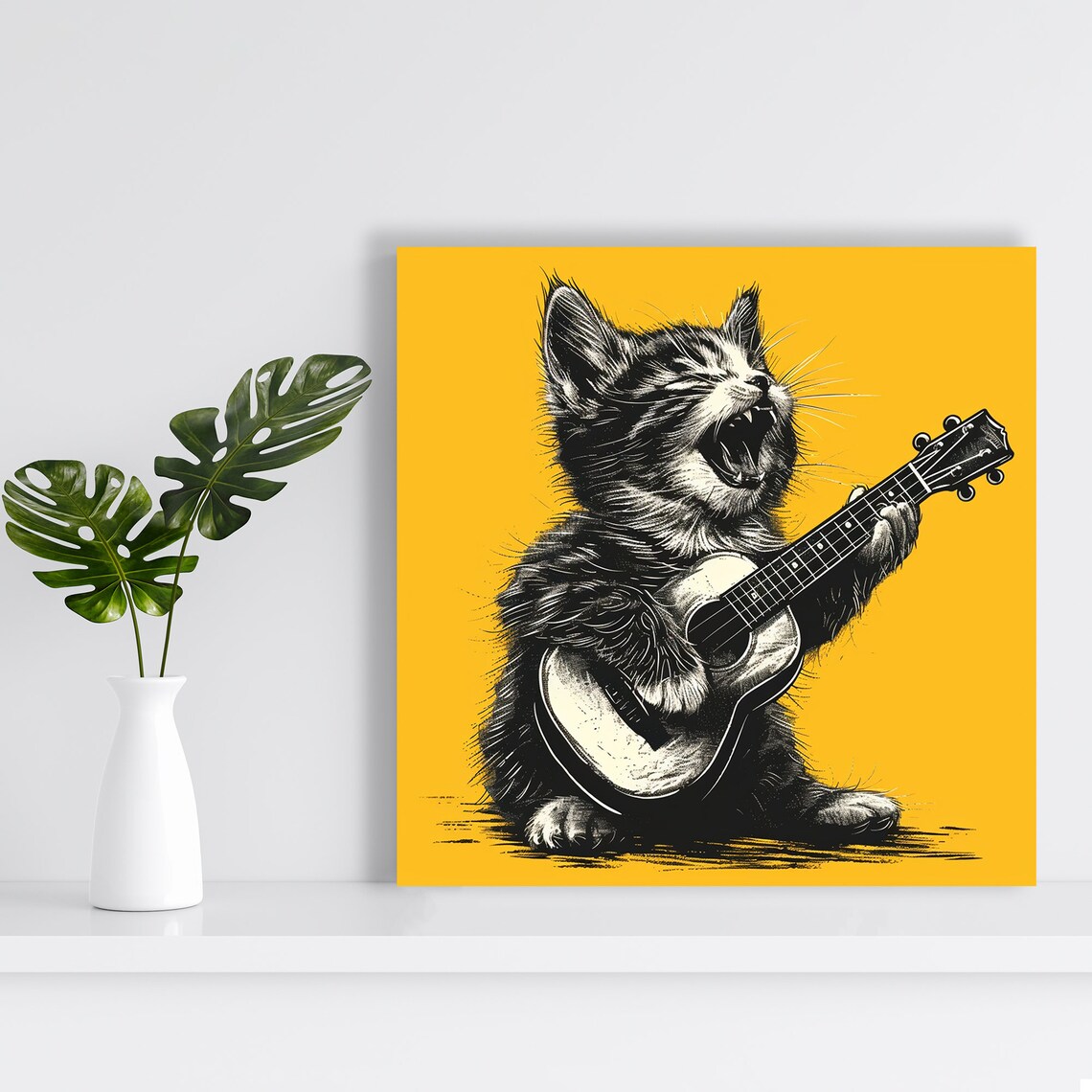 Rock N Roll Kitty Art Print, Whimsical Animal Decor - Image 2