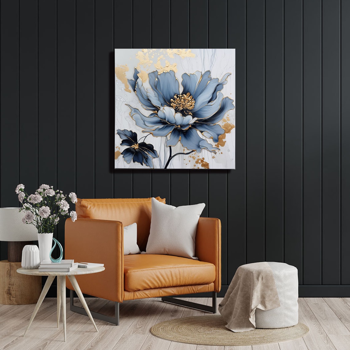 Blue Flower Floral Art Print, Contemporary Decor - Image 2