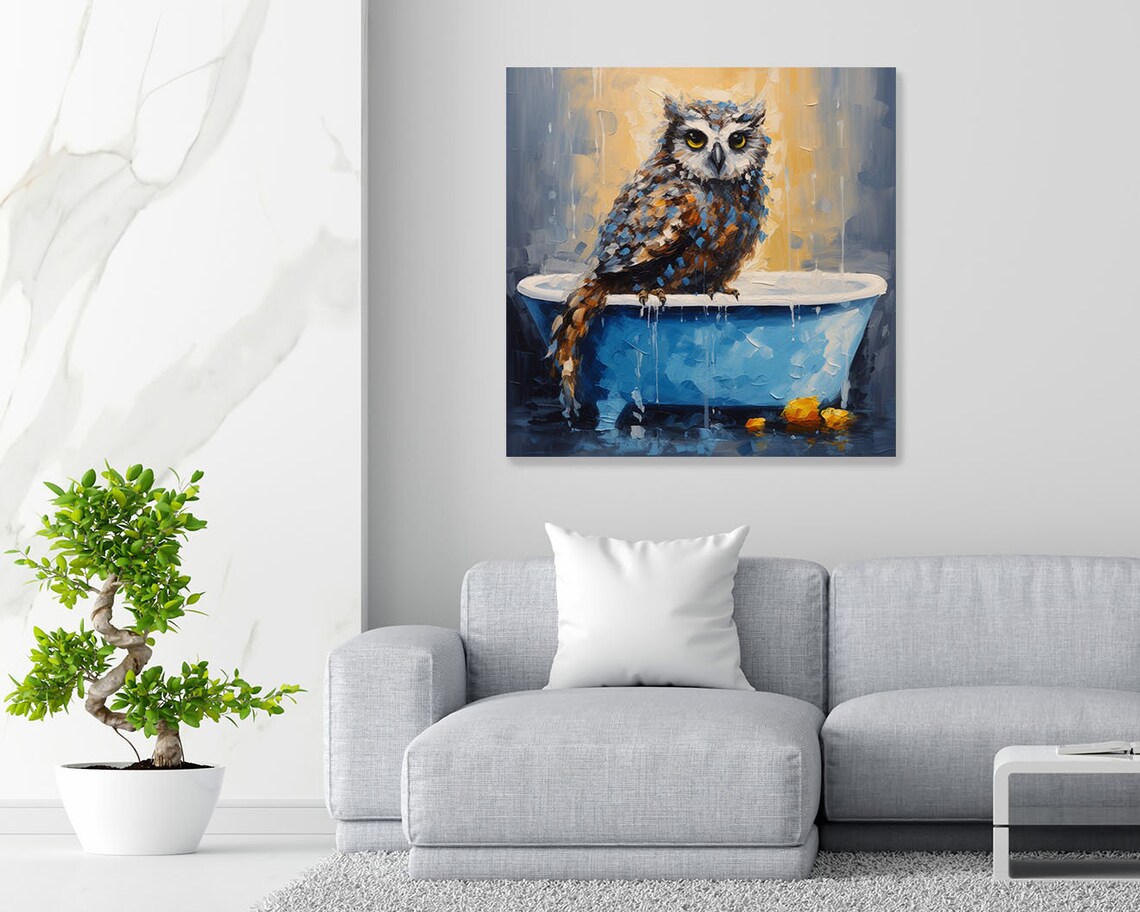 Owl In Bathtub Bathroom Animal Wall Art Print - Image 4