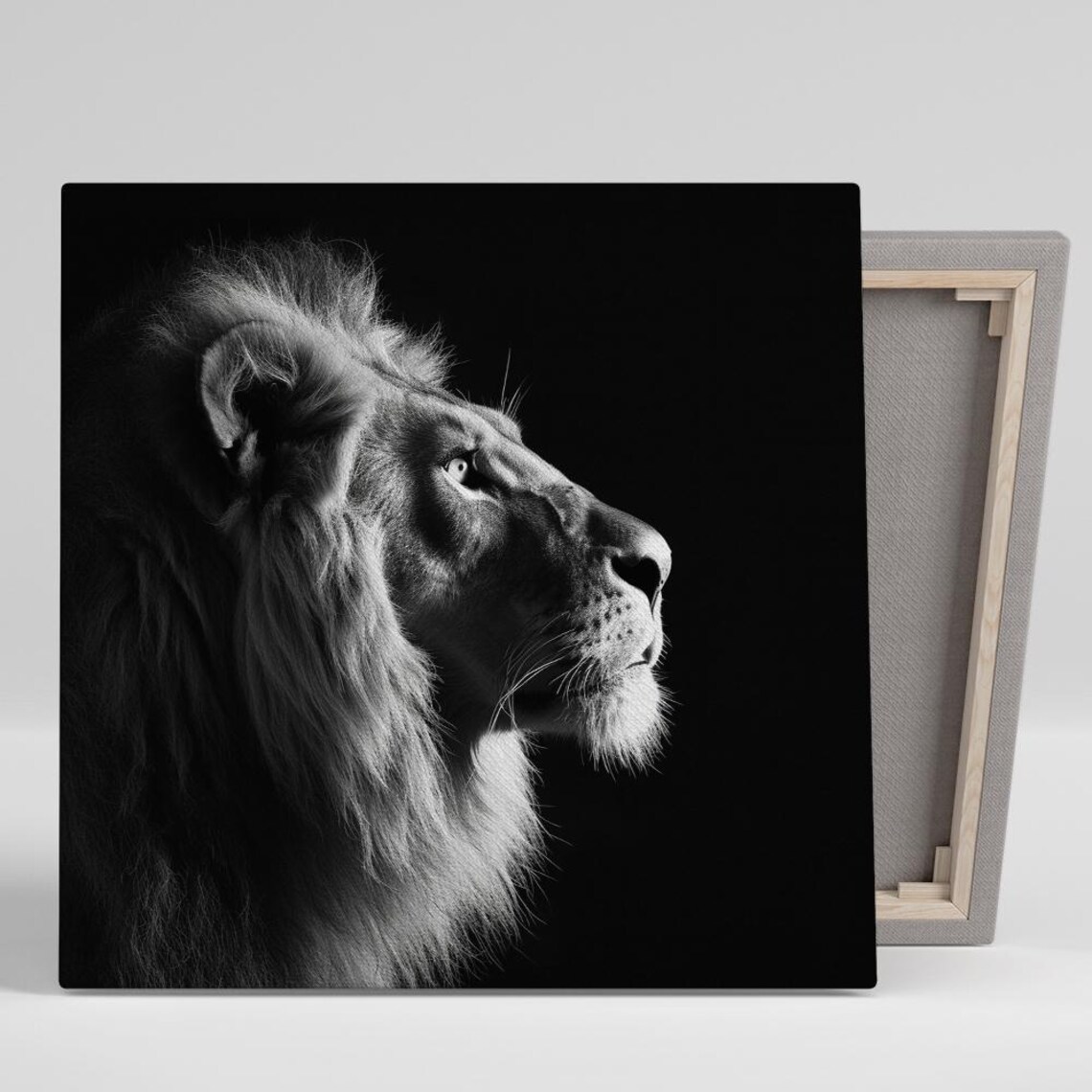 Majestic Lion Profile, Black and White Animal Art Print