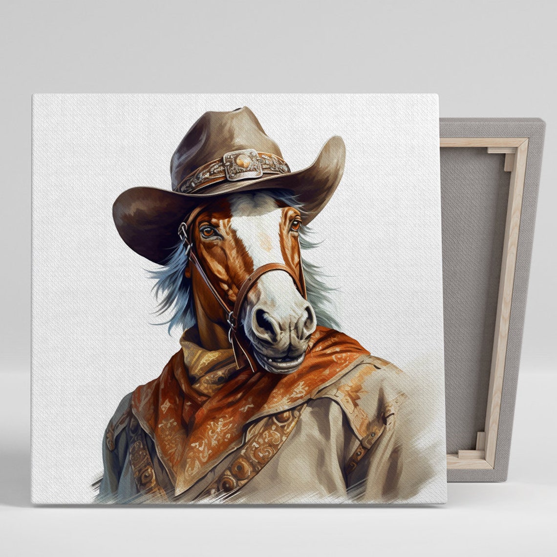Cowboy Horse Portrait Hat Bandana Western Rustic Wall Art Poster