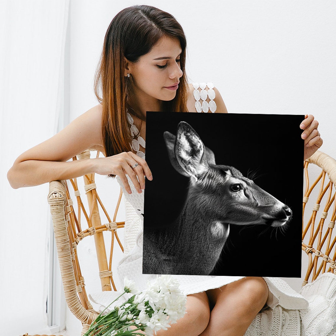Elegant Deer Silhouette Portrait Black White Fine Art Animal Poster - Image 3