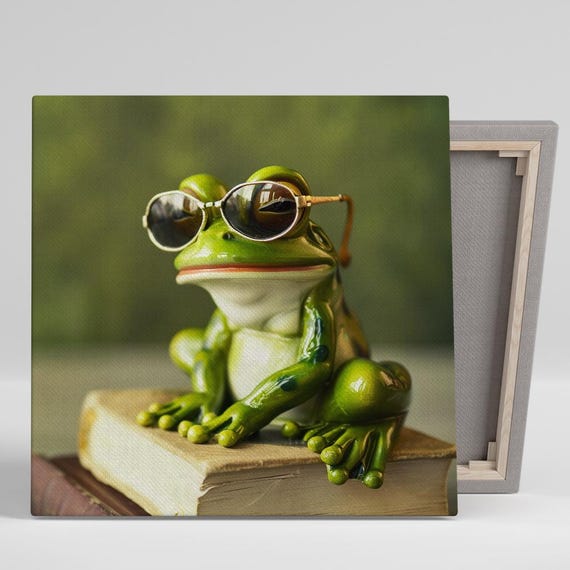 Frog Scholar Art Or Poster Whimsical Animal Decor Childrens Room Office Living Room Library Wall Art Green White Brown Black